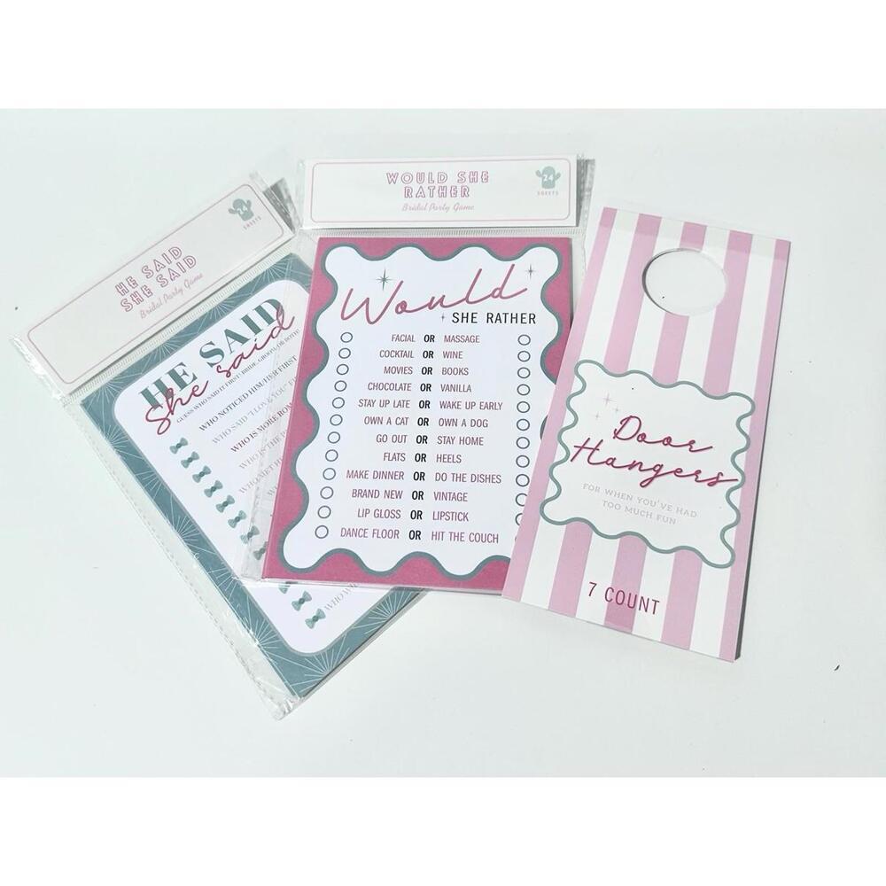 NEW Bridal Party Games Two Games for 24 Guests and 7 Door Hangers Bridal Shower